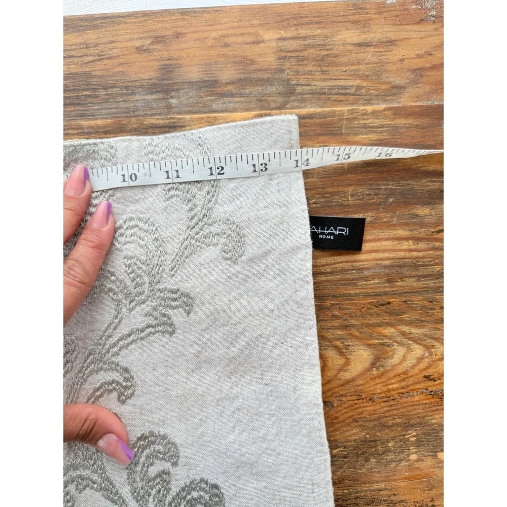 Tahari Home Table Runner Unisex 67x14 Beige Excellent Embroidered Damask Linen